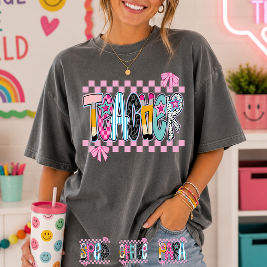 Teacher Checkered Border (Sped - Office - Para Options) Full Color DTF Transfer