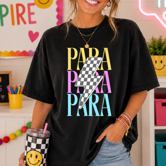 Colorful Para w/Checkered Lightening Bolt Full Color DTF Transfer