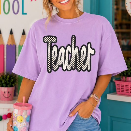 Polka Dot Teacher (Script) Full Color DTF Transfer