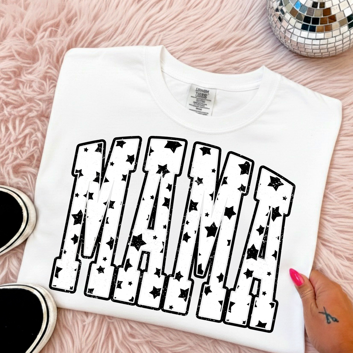 Mama (White w/Black Stars) Full Color DTF Transfer