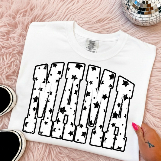 Mama (White w/Black Stars) Full Color DTF Transfer