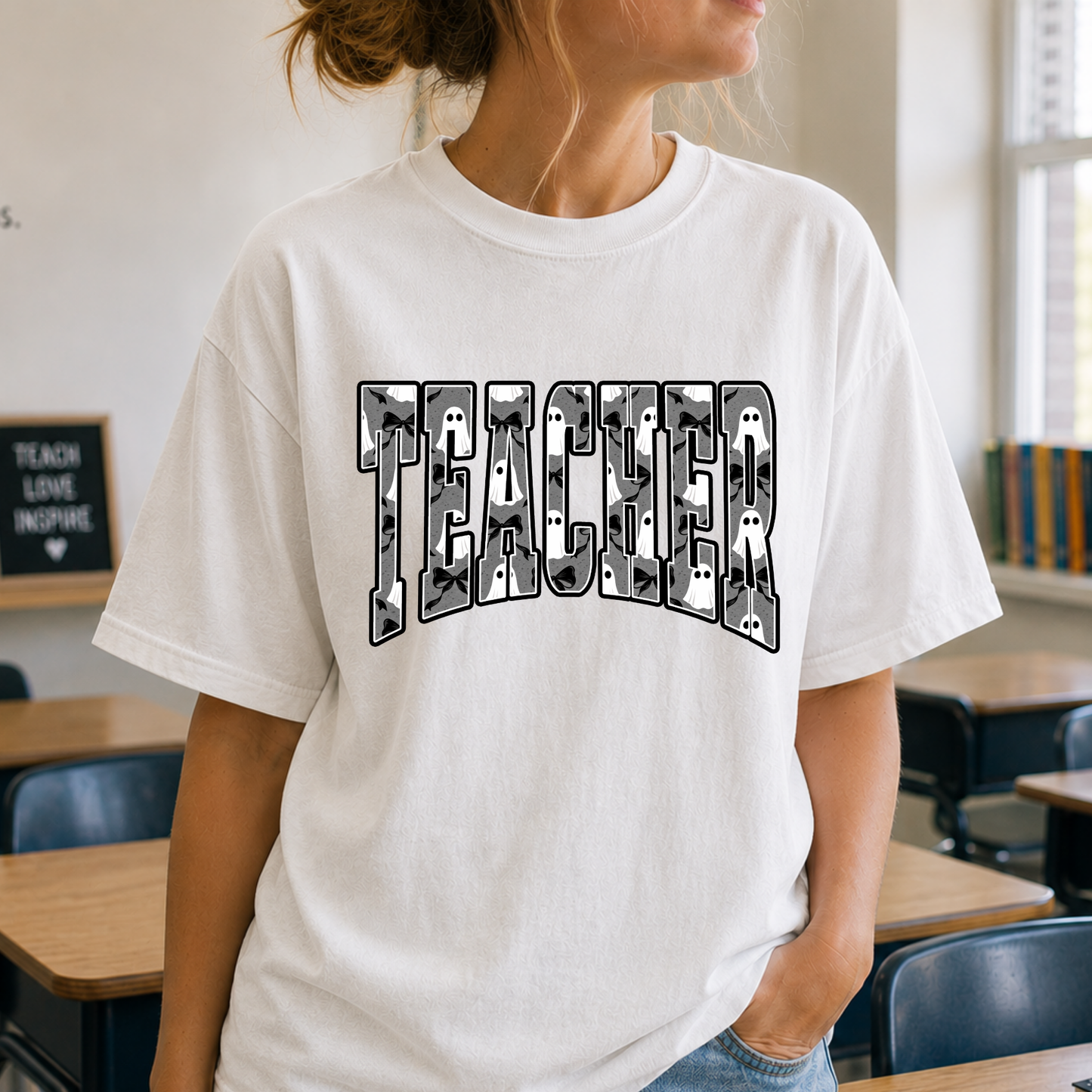 Teacher (Ghost/Bow Letters) Full Color DTF Transfer