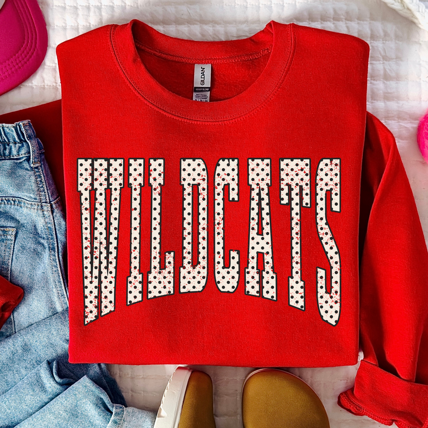 Wildcats Polka Dot Varsity (MULTI MASCOT OPTIONS - SEE DESCRIPTION) Full Color DTF Transfer