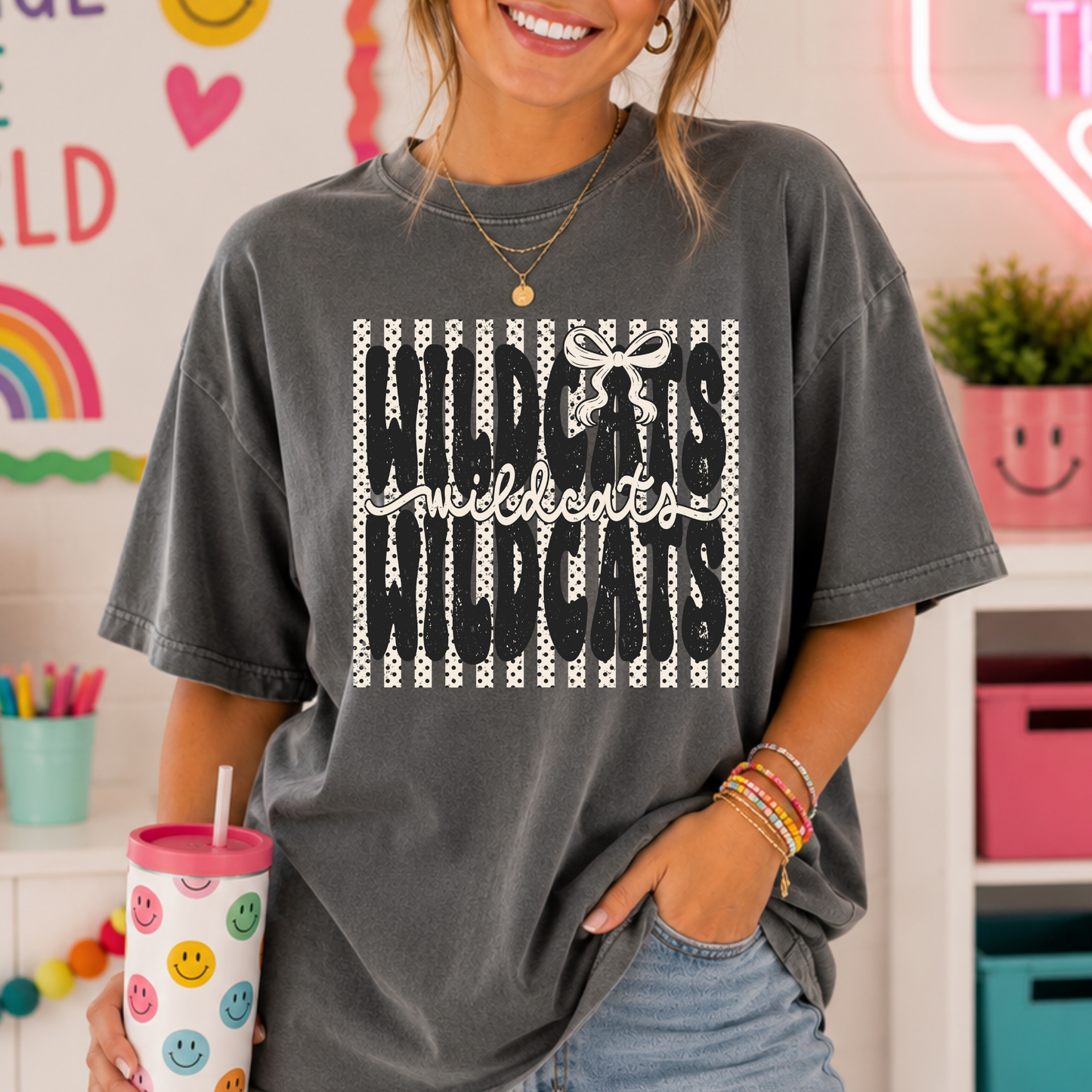 Wildcats (Polka Dot Striped Background) Full Color DTF Transfer