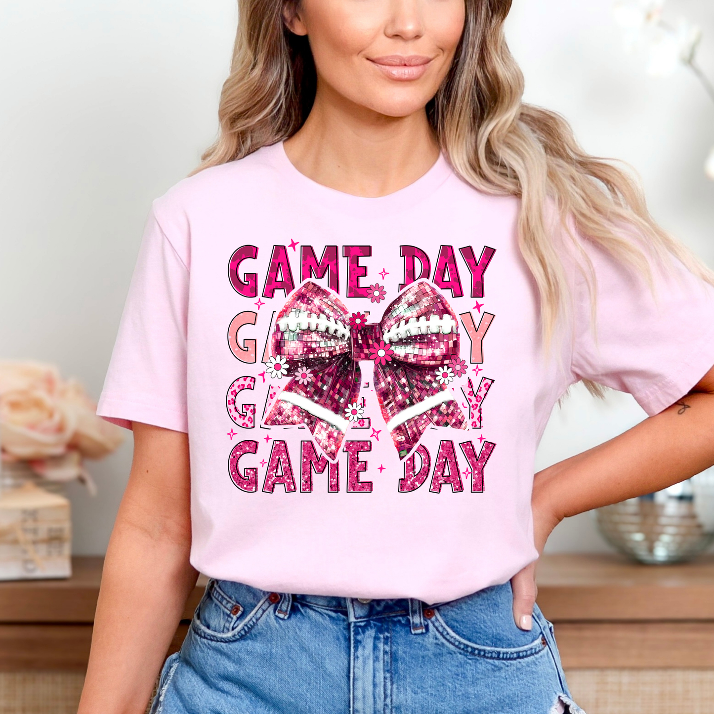 Game Day Football Pink Bow (Breast Cancer Awareness) Full Color DTF Transfer