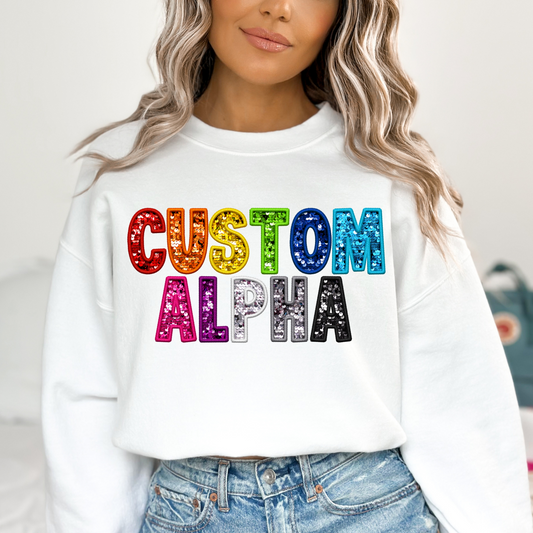 Custom Faux Embroidery & Sequin Alpha Full Color DTF Transfer