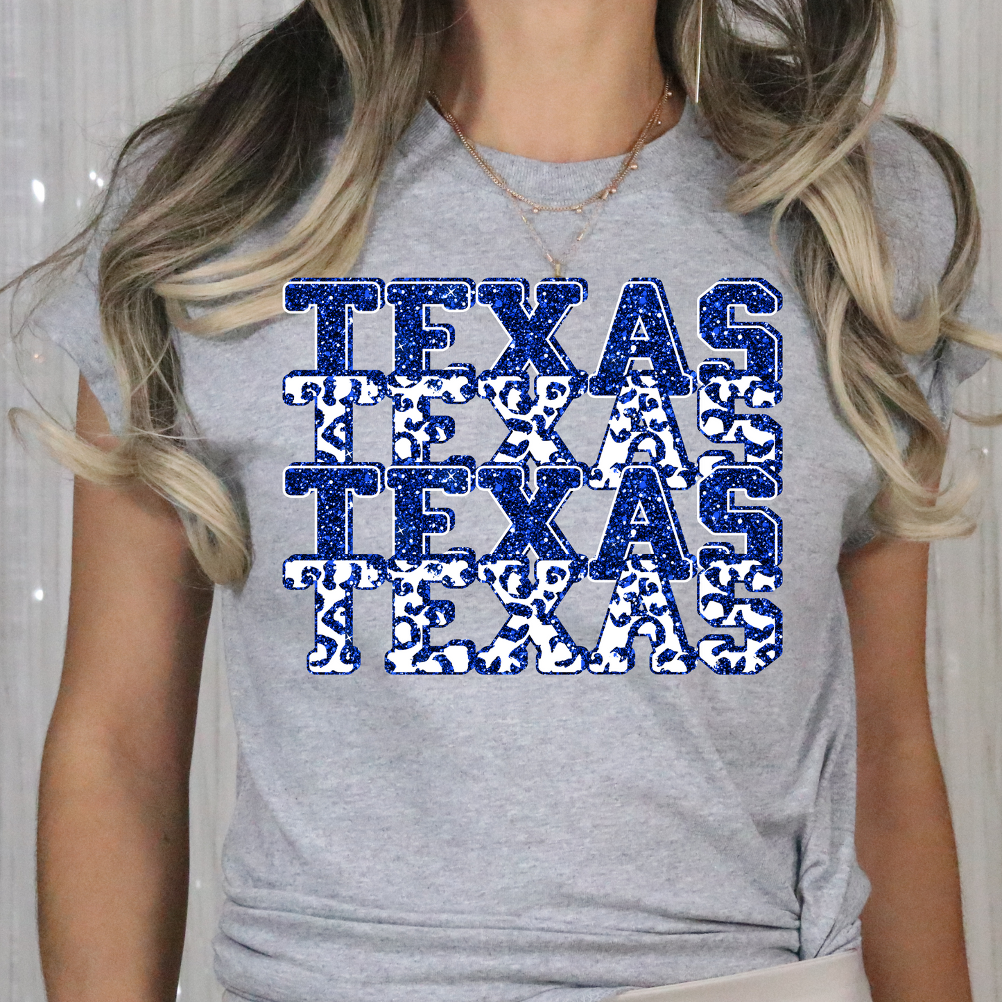 Glitter Texas Stacked (Blue White) Full Color DTF Transfer