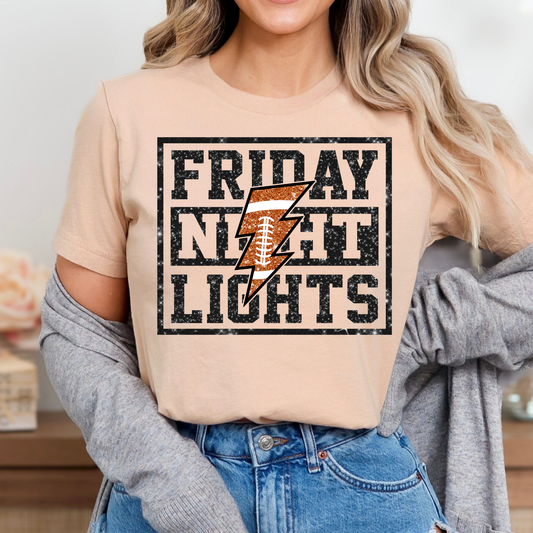 Friday Night Lights (Football Lightening Bolt- Faux Glitter) Full Color DTF Transfer