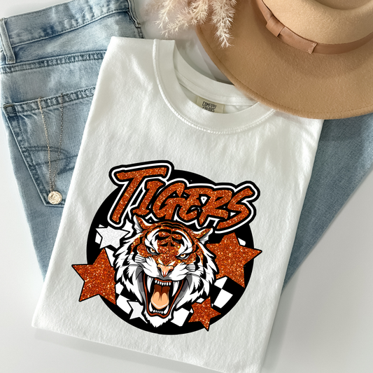 Tigers Checkered Circle Full Color DTF Transfer