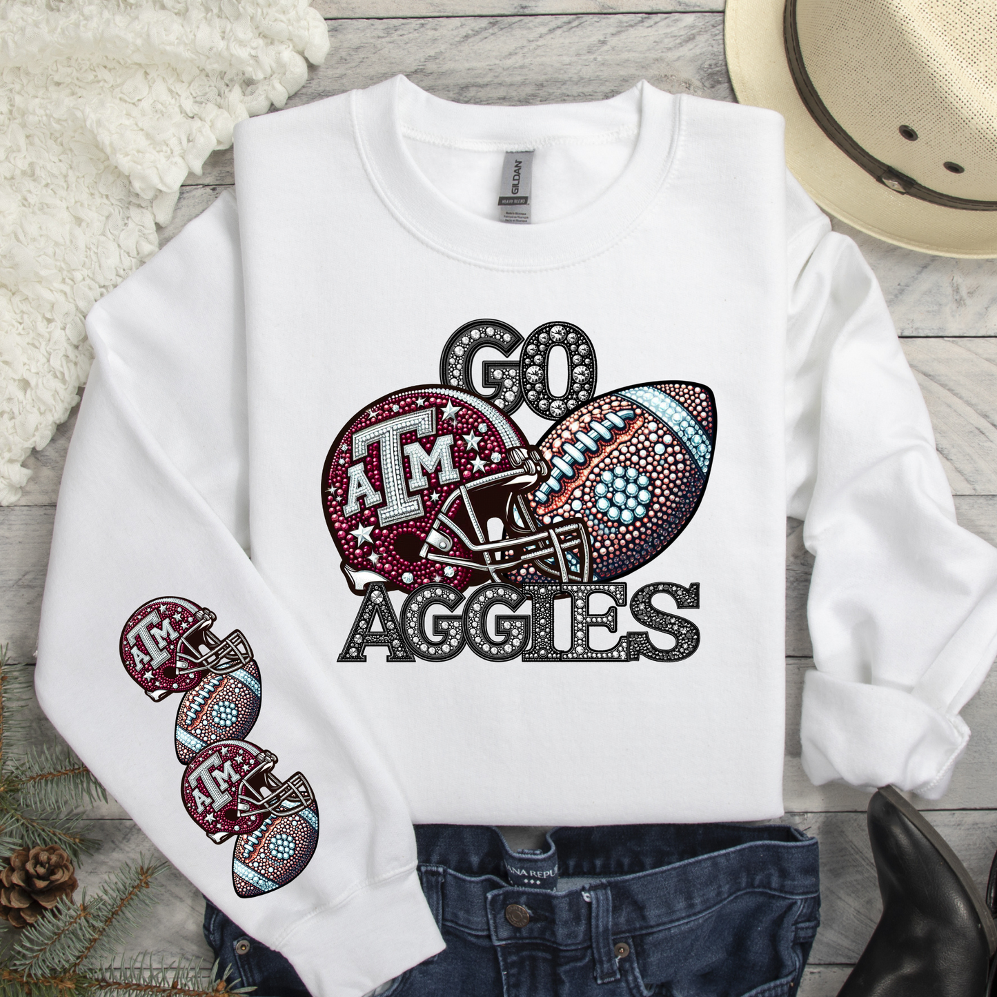 GO Team Football (College Teams) Faux Rhinestone Helmet Full Color DTF Transfer