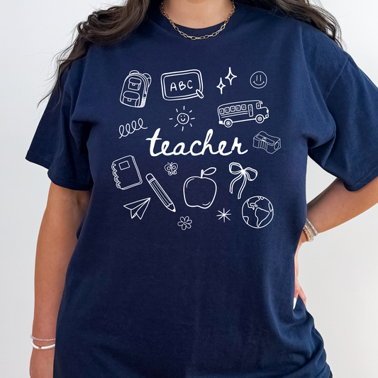 Teacher w/School Icons Full Color DTF Transfer