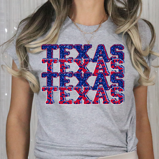 Glitter Texas Stacked (Red Blue) Full Color DTF Transfer