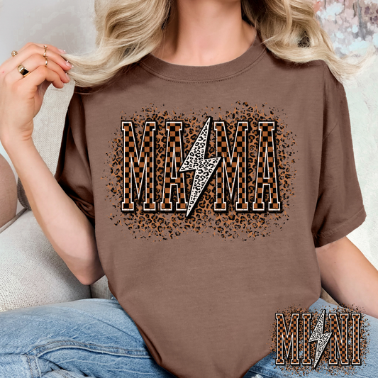 Brown Checkered Leopard Mama (Mini Option) Full Color DTF Transfer