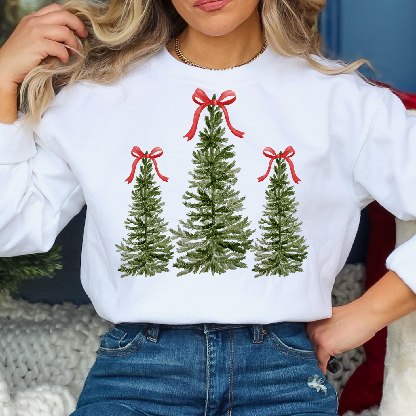 3 Christmas Tree w/Bows Full Color DTF Transfer