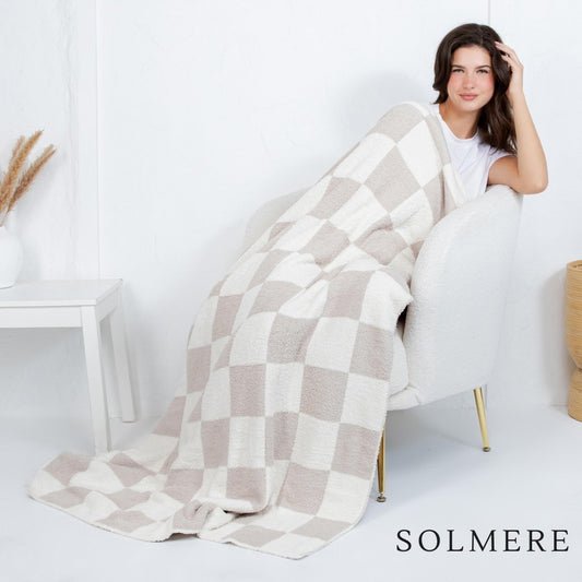 Beige/White Checkered 50x60 Blanket