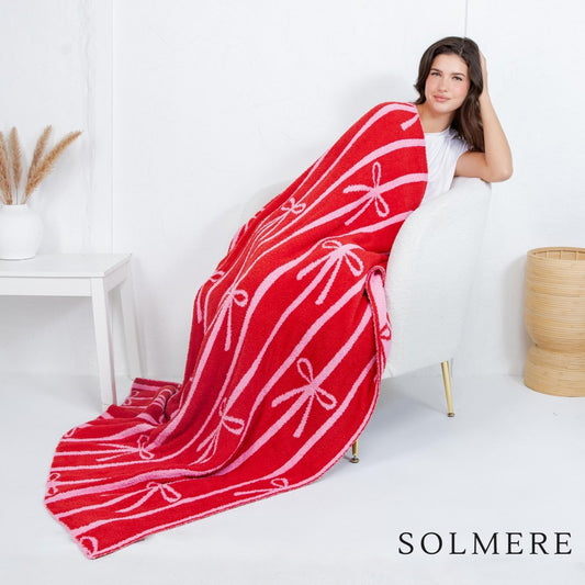 Red Stripe w/Pink Bow 50x60 Blanket