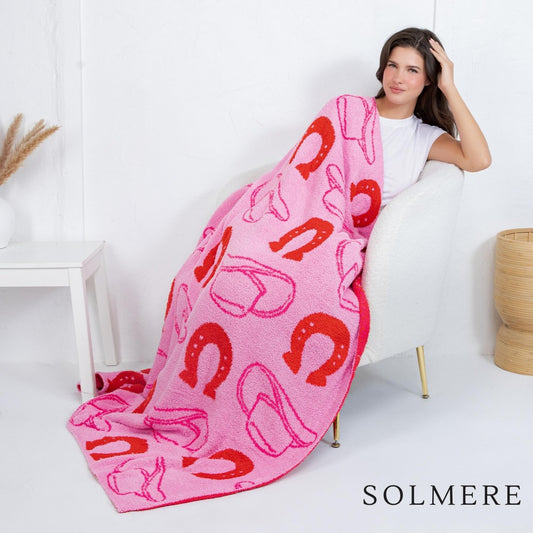 Pink/Red Horse Shoe Boot 50x60 Blanket