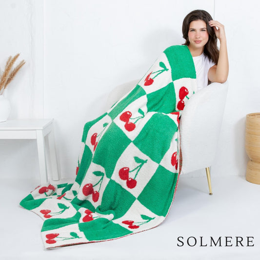 Green Checkered Cherry 50x60 Blanket