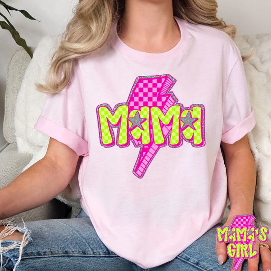 Pink Checkered Mama (Mama's Girl Option) Full Color DTF Transfer
