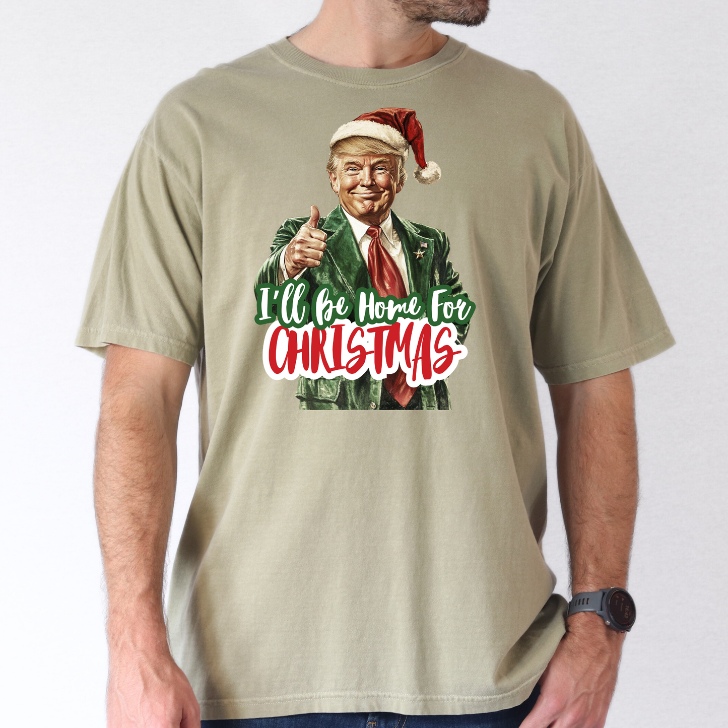 Ill Be Home For Christmas Trump In Green Suit Full Color DTF Transfer