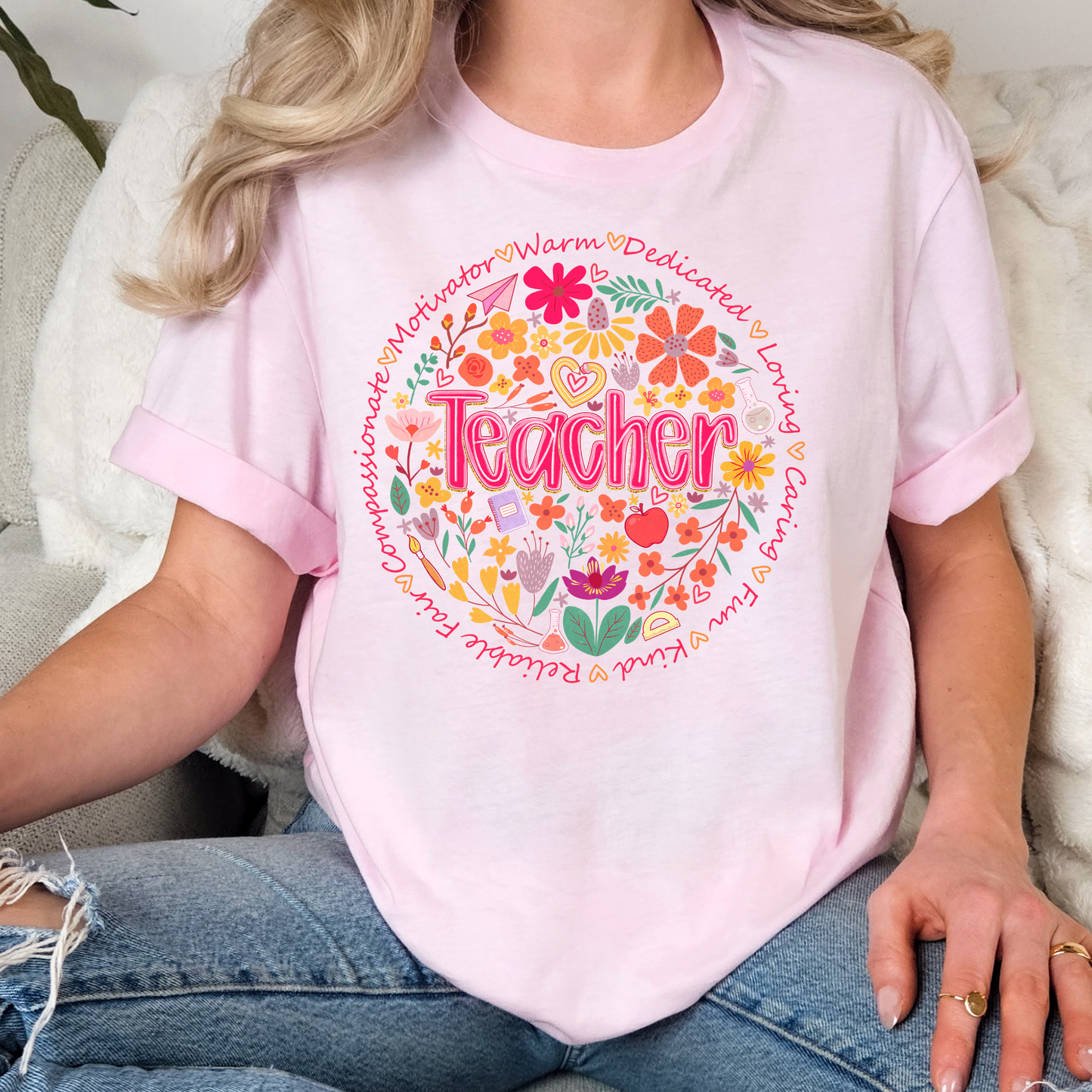 Floral Teacher (Circle) Full Color DTF Transfer