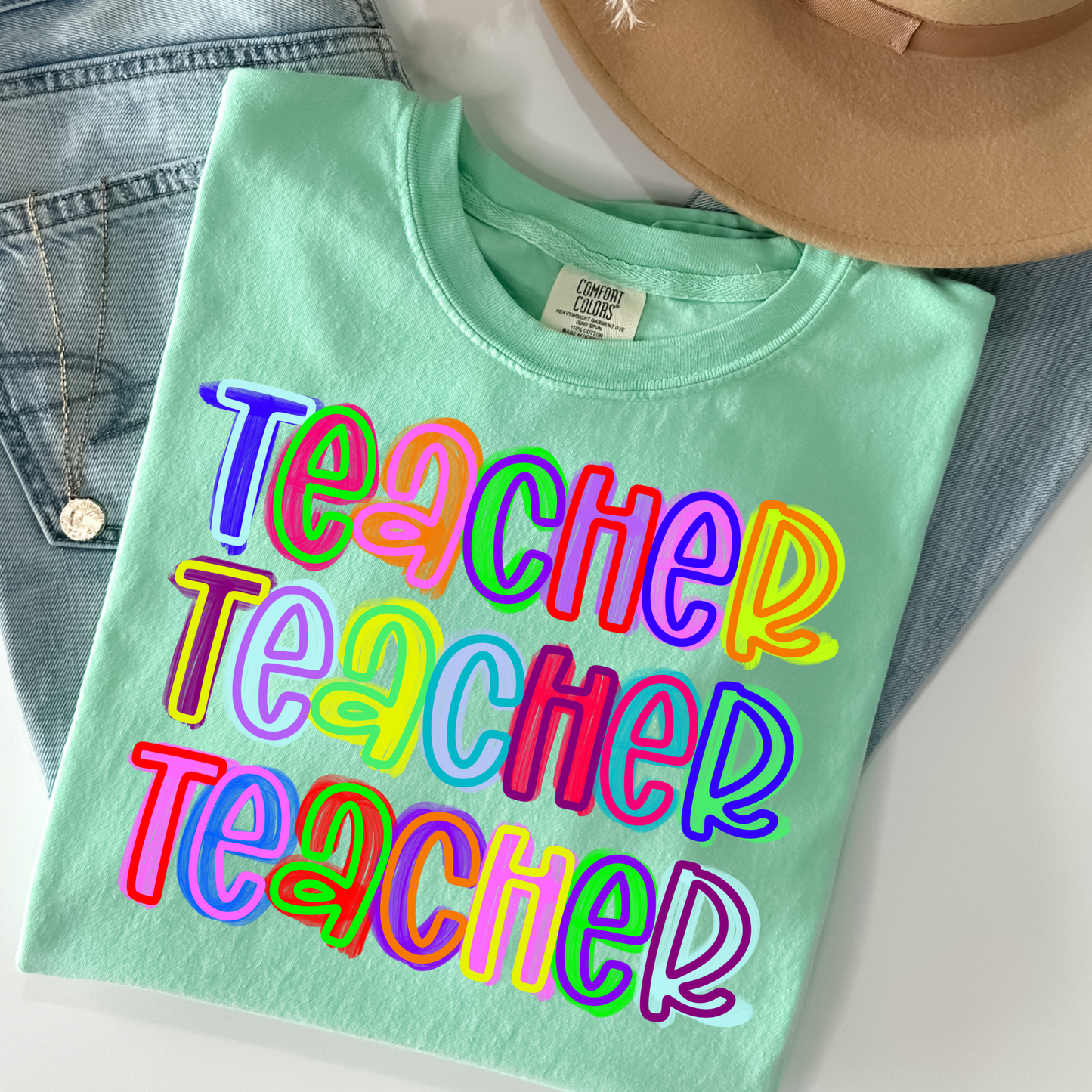 Teacher (Repeat) Multi Color Outline Full Color DTF Transfer