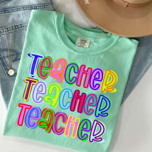 Teacher (Repeat) Multi Color Outline Full Color DTF Transfer