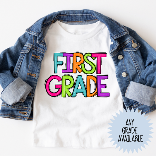 Colorful Sketch Font Grade (ANY GRADE AVAILABLE) Full Color DTF Transfer