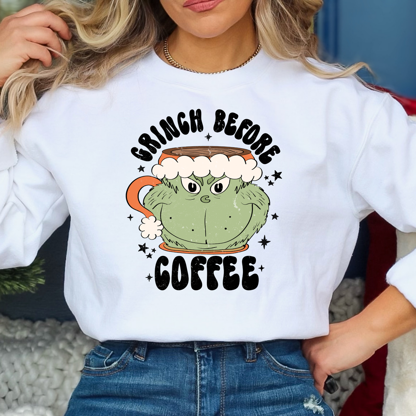 Grinch Before Coffee Color DTF Transfer