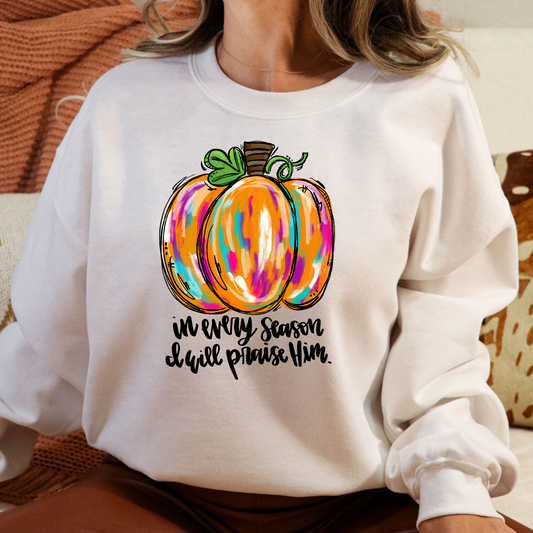 In Every Season I Will Praise Him (Colorful Pumpkin) Full Color DTF Transfer