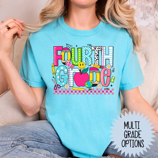 School Doodle w/Supplies Grade (MULTI GRADE OPTIONS) Full Color DTF Transfer