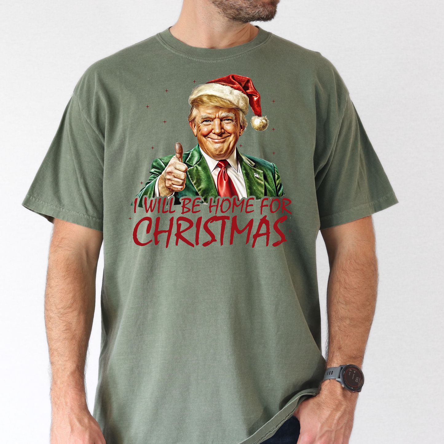 Ill Be Home For Christmas Trump In Green Suit (Cropped) Full Color DTF Transfer