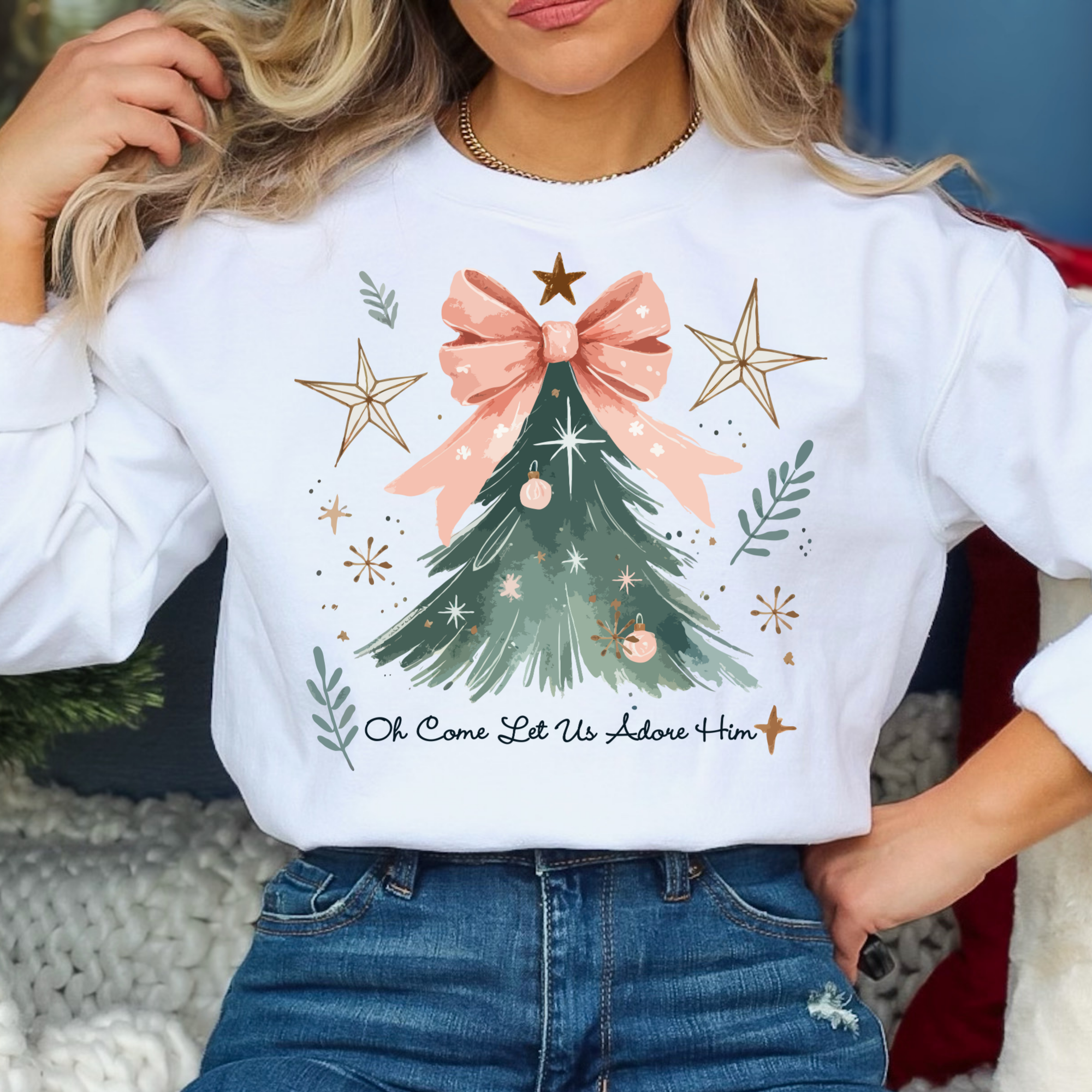 Oh Come Let us Adore Him (Tree) Full Color DTF Transfer – TBS Transfers