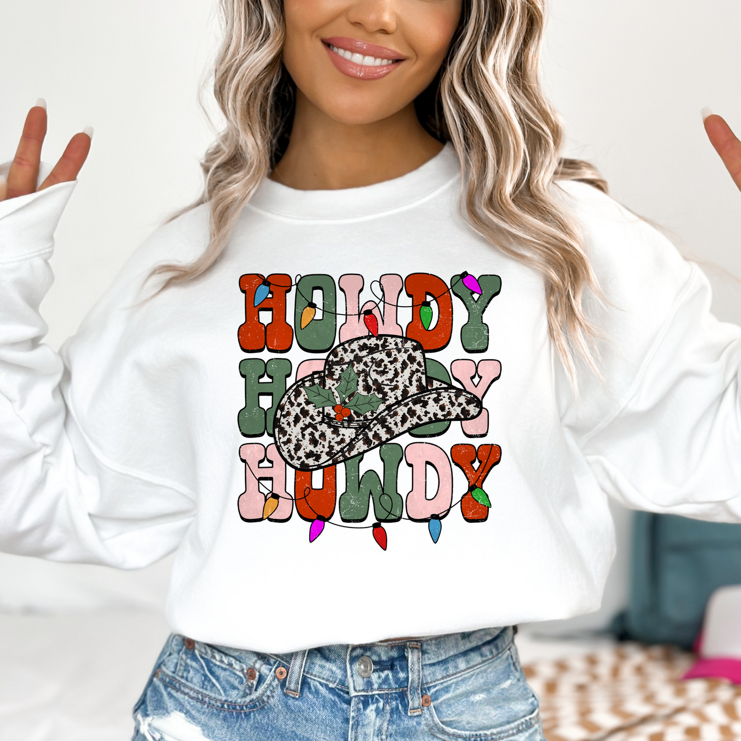 Howdy w/ Christmas Lights (Leopard Cowboy Hat) Full Color DTF Transfer