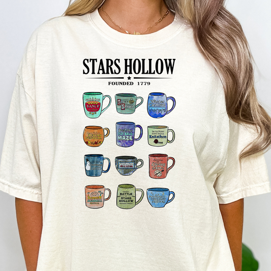 Coffee Cups Stars Hallow Founded 1779 Gilmore Girls Full Color DTF Transfer