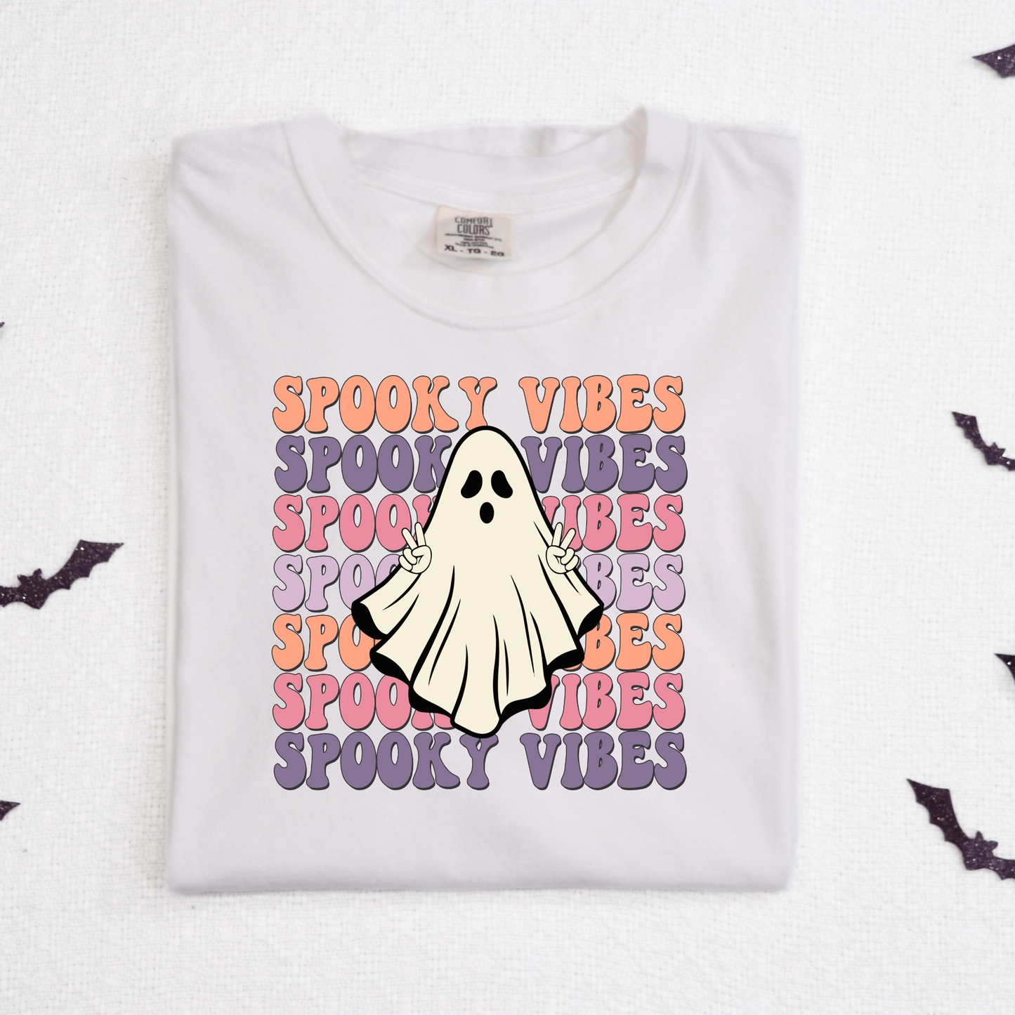 Spooky Vibes Stacked Repeat w/Ghost Full Color DTF Transfer