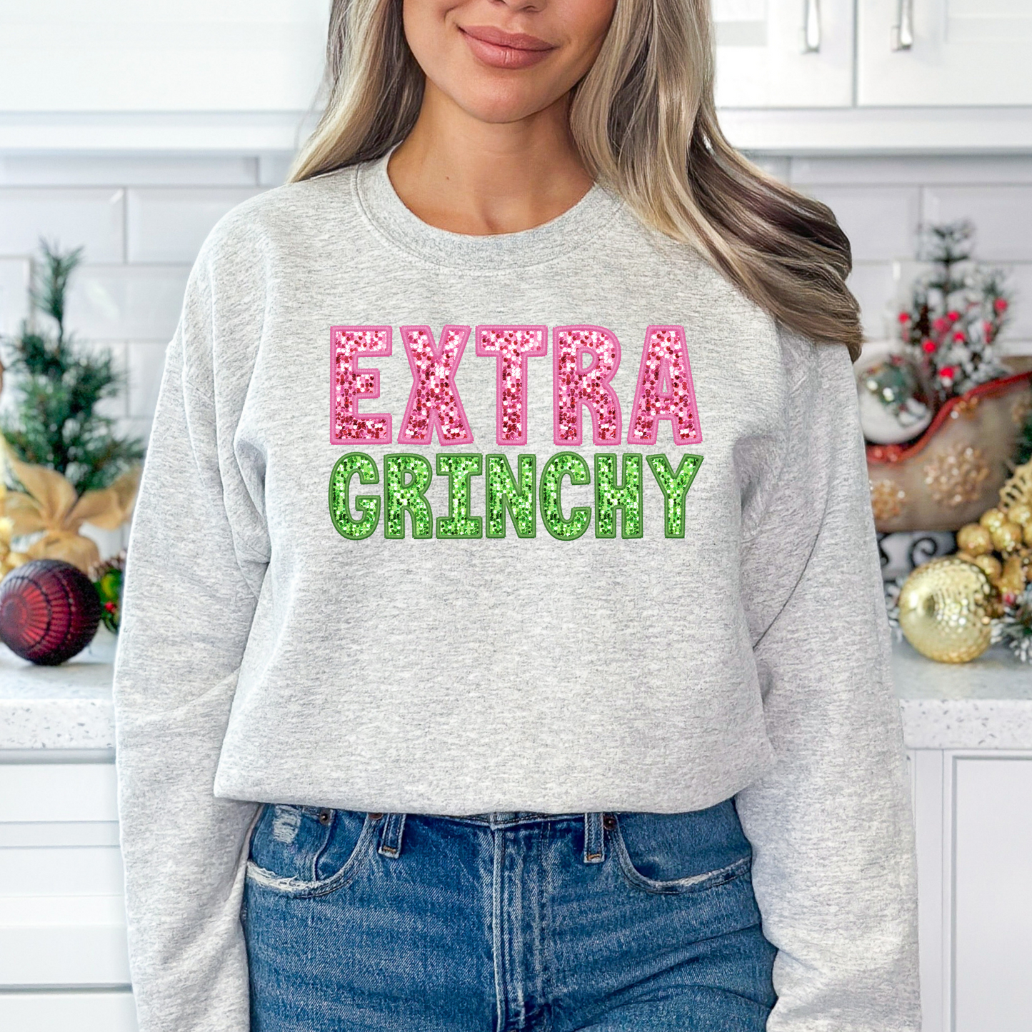 Extra Grinchy (Faux Embroidery and Sequin) Full Color DTF Transfers