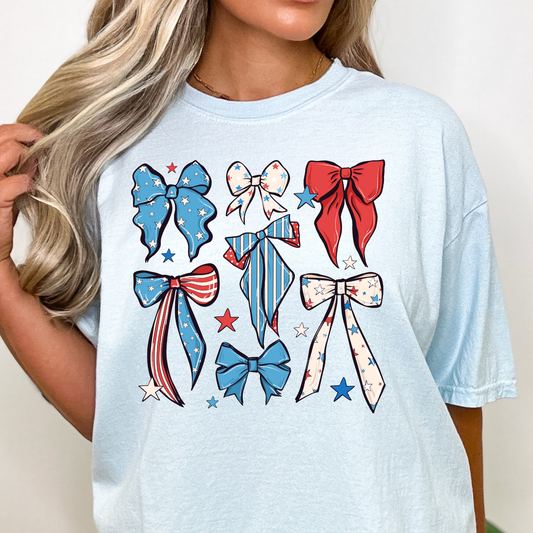 Red White and Blue Bows Full Color DTF Transfer