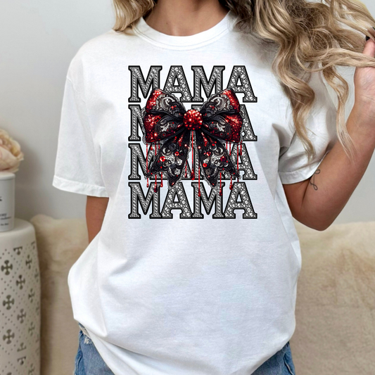 Mama (Repeat) Faux Rhinestone Bloody Bow Full Color DTF Transfer