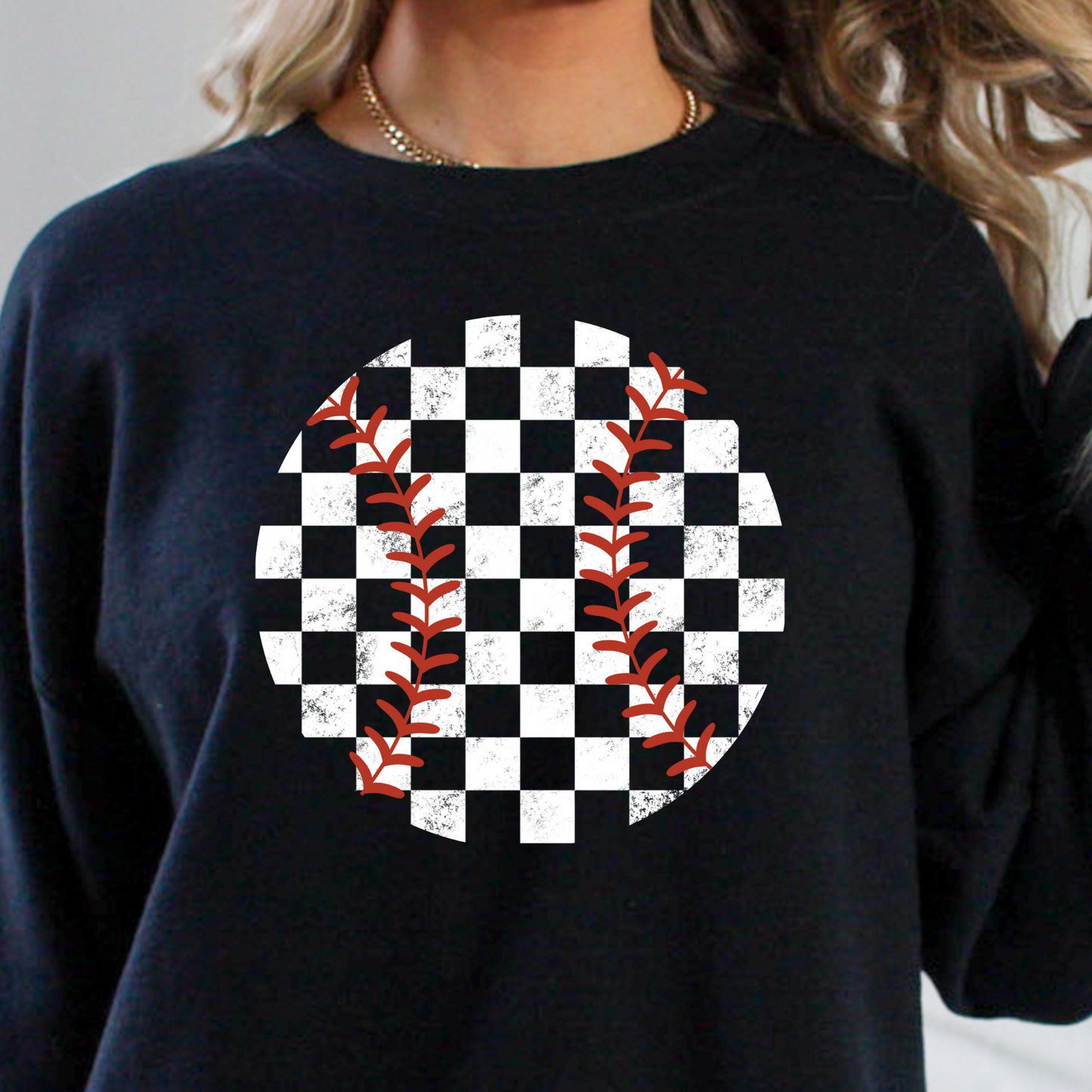 White Checkered Baseball Full Color DTF Transfer