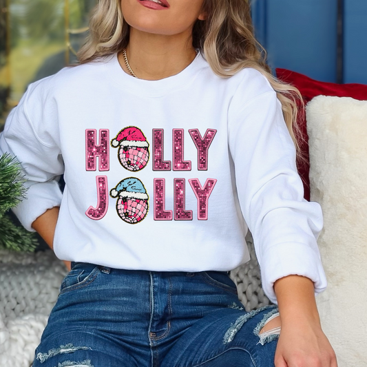 Holly Jolly (Faux Chenille and Sequin) Full Color DTF Transfer