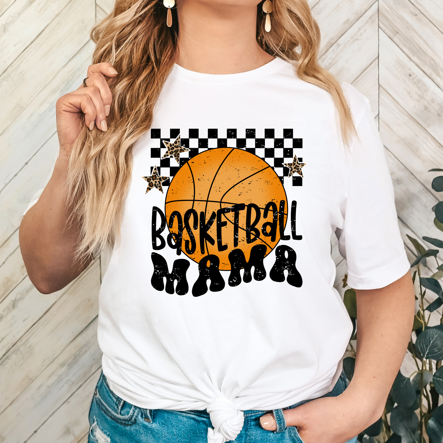 Basketball Mama (Checkered w/Leopard Stars) Full Color DTF Transfer