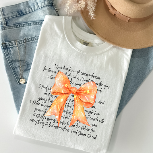 Give Thanks In All Circumstances (Orange Bow) Full Color DTF Transfer