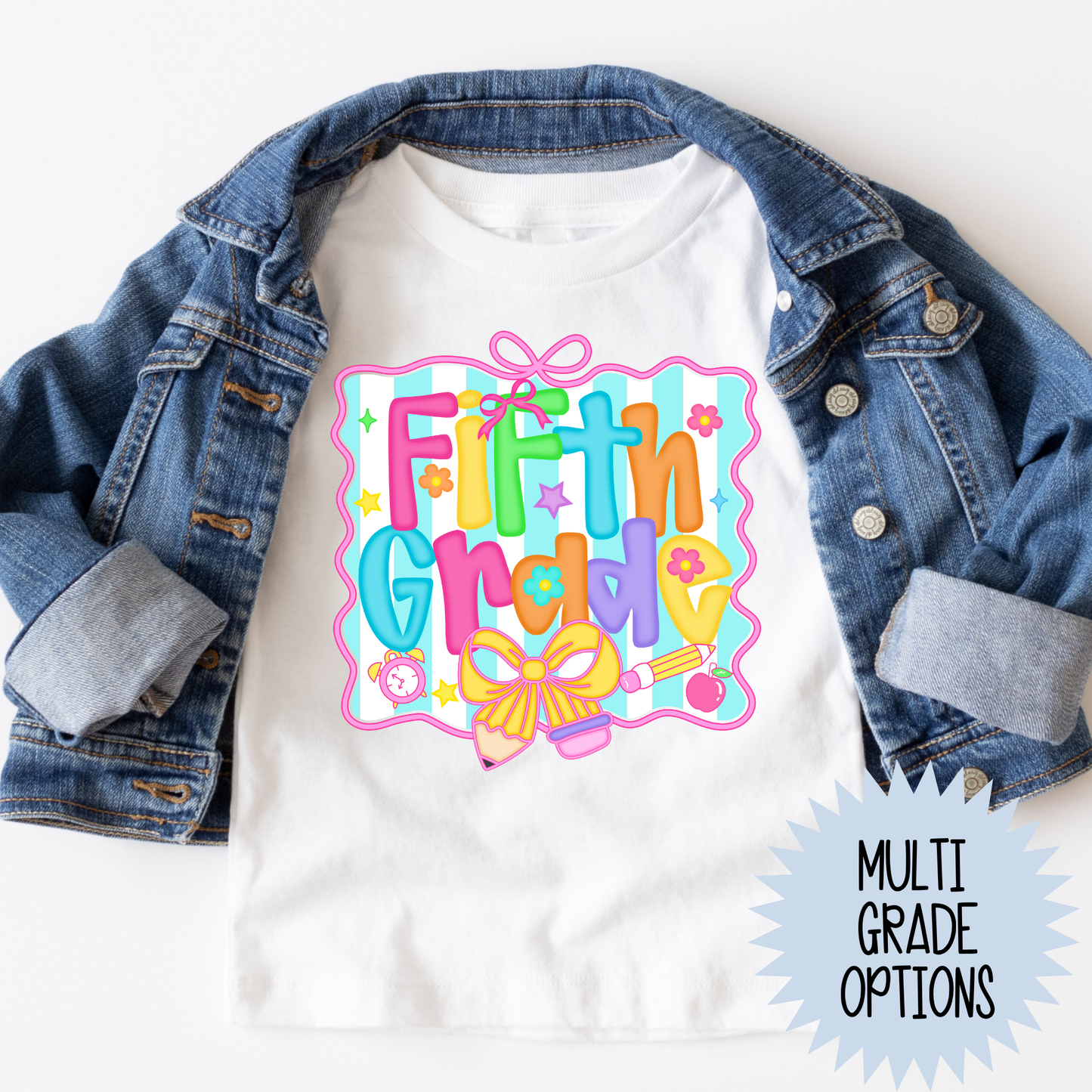 Colorful Letters w/Notebook Background Grade (MULTI GRADE OPTIONS) Full Color DTF Transfer