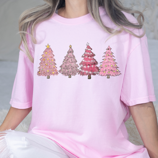 Pink Christmas Trees Full Color DTF Transfer