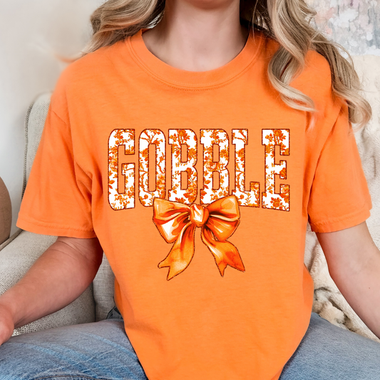 Gobble with Orange Bow Full Color DTF Transfer