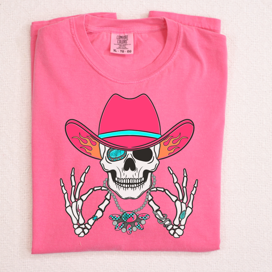 Skeleton w/ Pink Cowboy Hat Full Color DTF Transfer