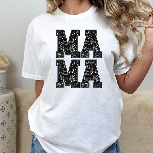 Mama (Stacked) Black Faux Glitter Full Color DTF Transfer