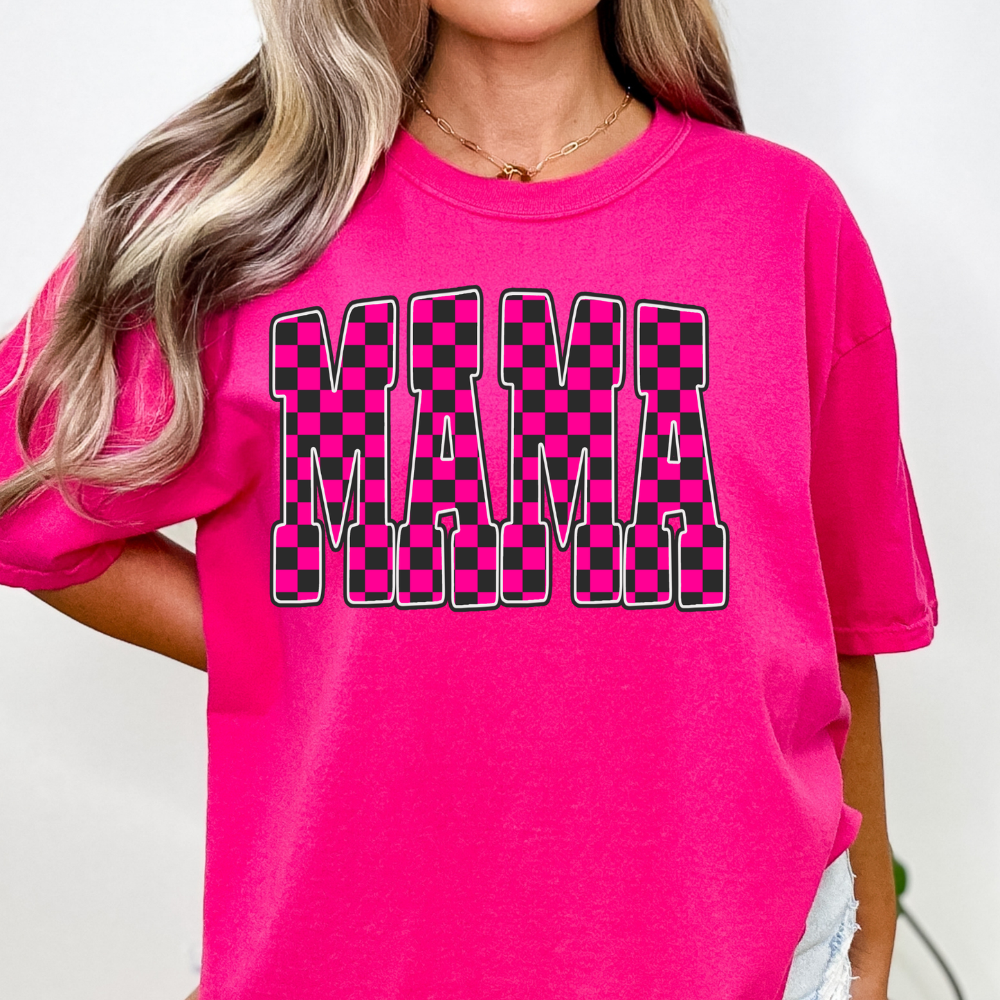 Pink Checkered Mama Full Color DTF Transfer