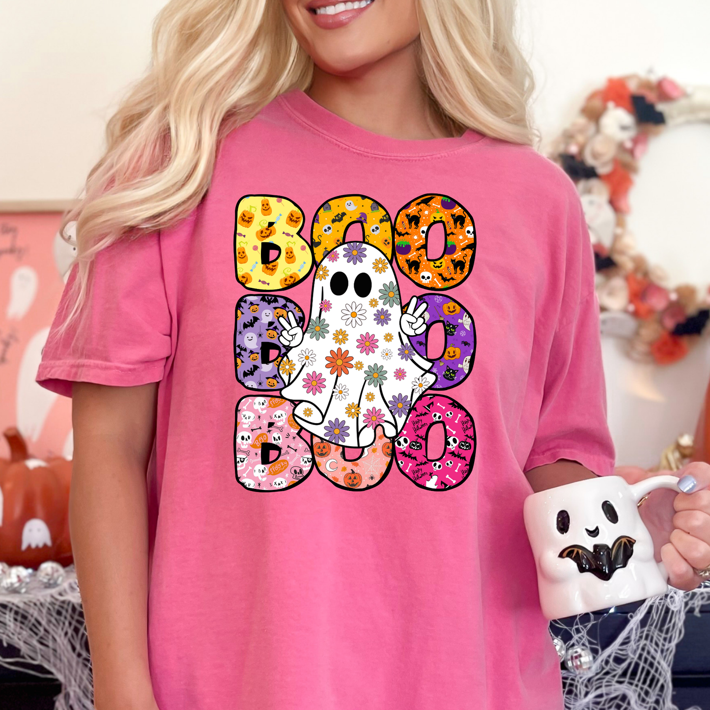 Floral Ghost (Boo Repeat) Full Color DTF Transfer